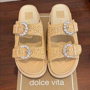 Dolce Vita Beige Woven Slide Sandals
